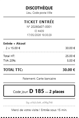 Ticket Entrée client